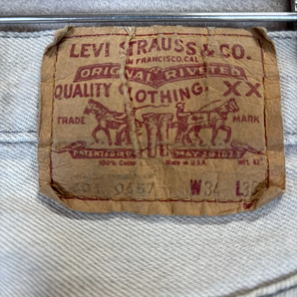 Vintage Levis 501 Jeans Mens Gray Straight Button Fly Made USA 32x29 (Tag 34x36)
